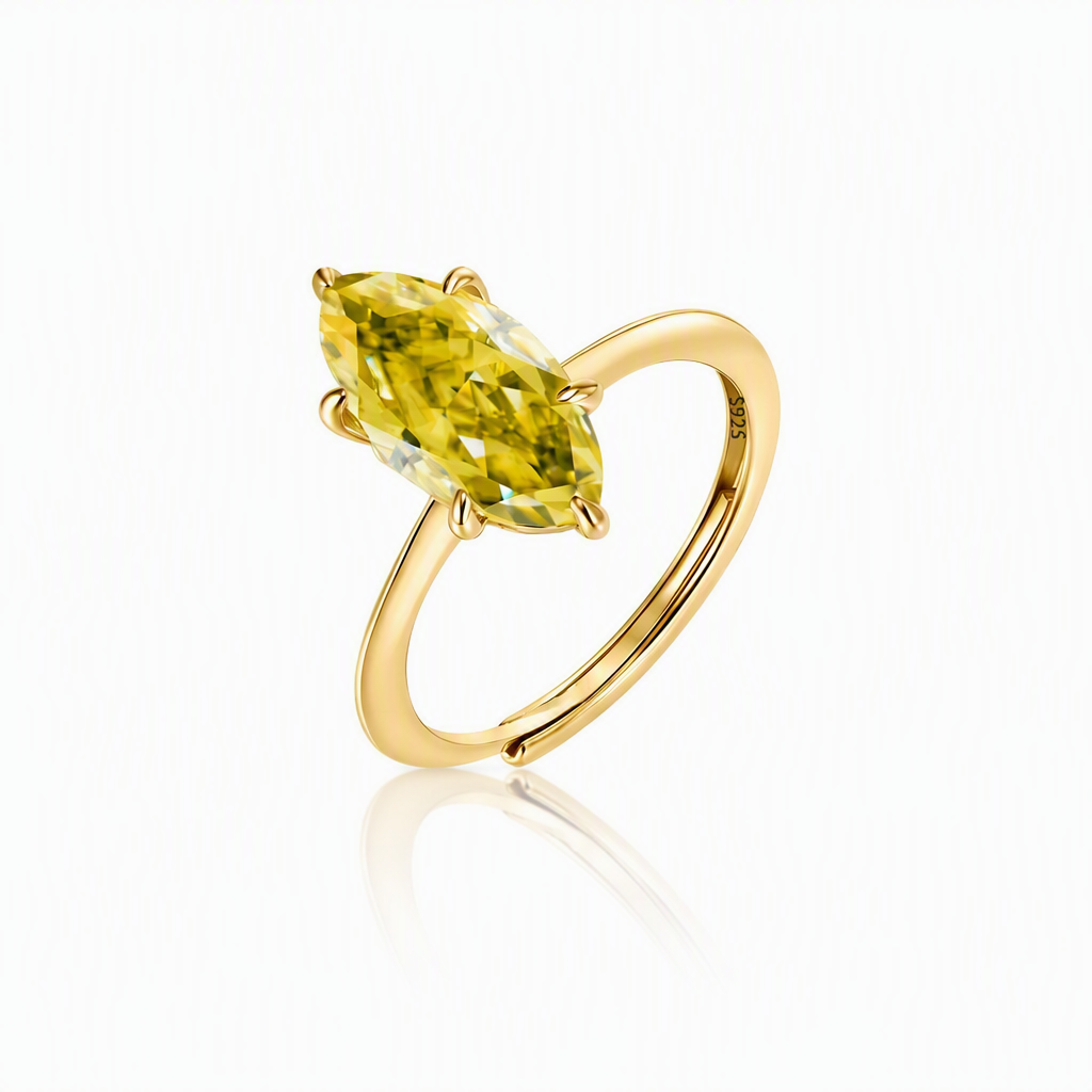 MEETMAY | Colorful Marquise-Cut Moissanite Adjustable Ring – S925 Sterling Silver 18K Gold Plated, GRA Certified