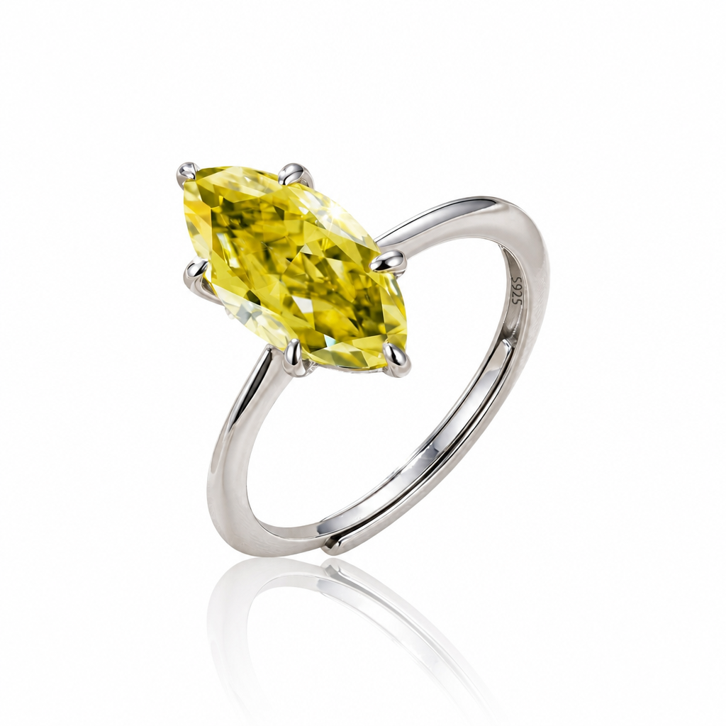 MEETMAY | Colorful Marquise-Cut Moissanite Adjustable Ring – S925 Sterling Silver 18K Gold Plated, GRA Certified