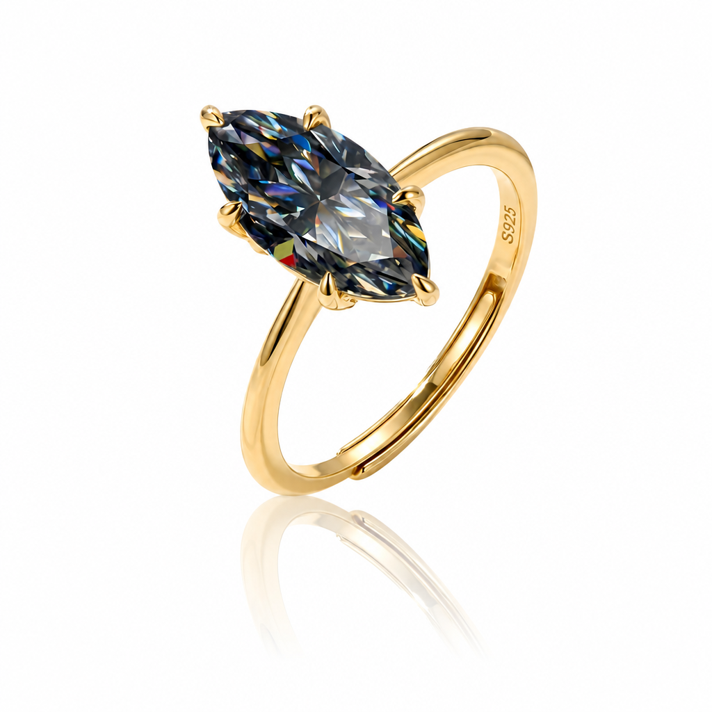 MEETMAY | Colorful Marquise-Cut Moissanite Adjustable Ring – S925 Sterling Silver 18K Gold Plated, GRA Certified