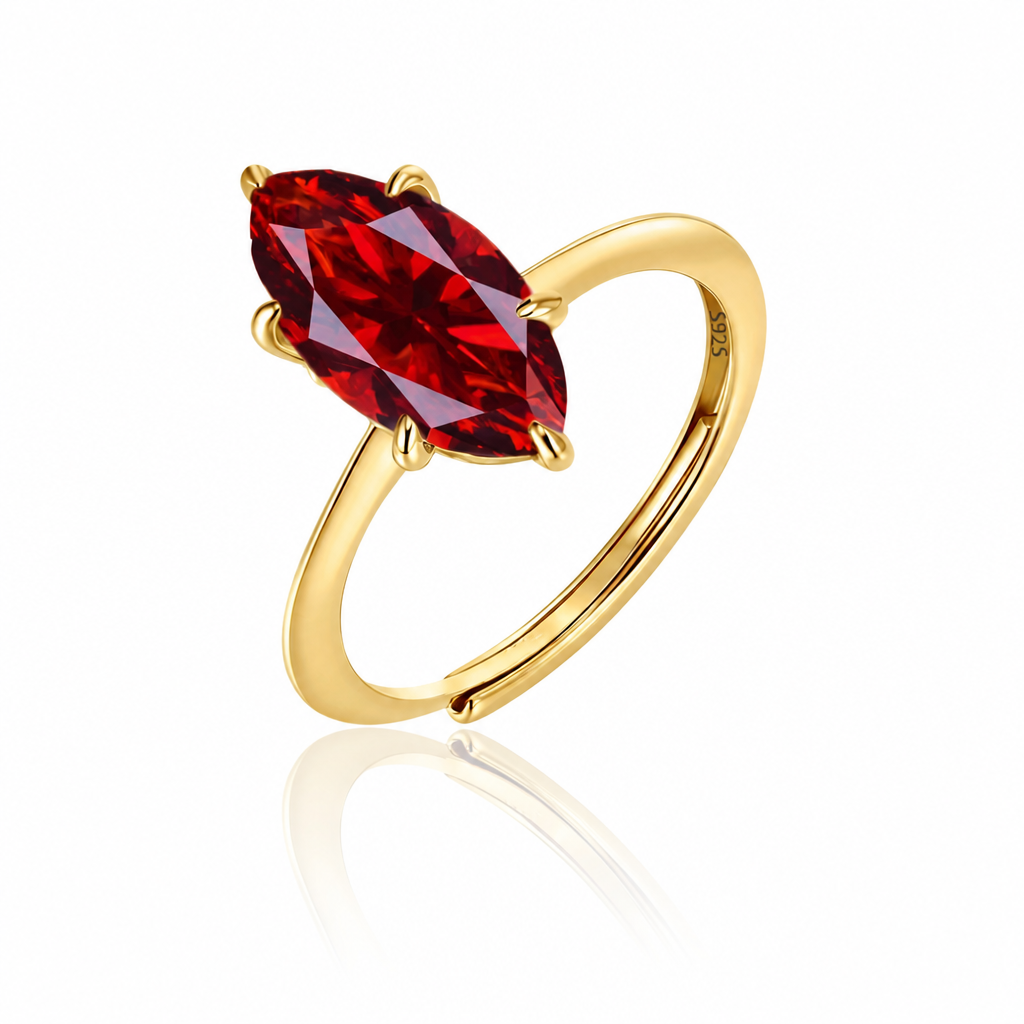 MEETMAY | Colorful Marquise-Cut Moissanite Adjustable Ring – S925 Sterling Silver 18K Gold Plated, GRA Certified
