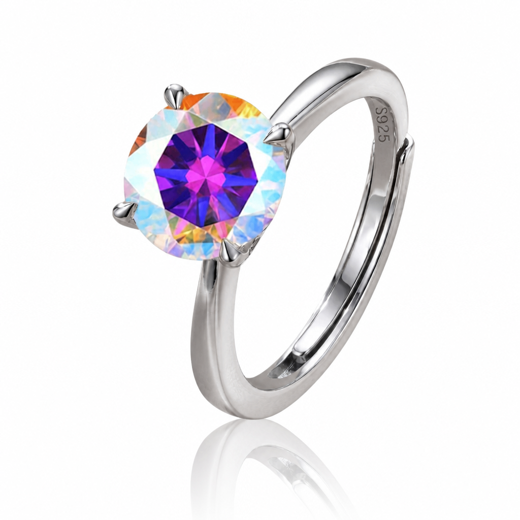 MEETMAY | Colorful Round-Cut Moissanite Adjustable Ring – S925 Sterling Silver 18K Gold Plated, GRA Certified