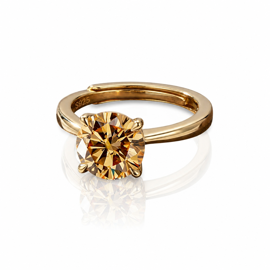 MEETMAY | Colorful Round-Cut Moissanite Adjustable Ring – S925 Sterling Silver 18K Gold Plated, GRA Certified