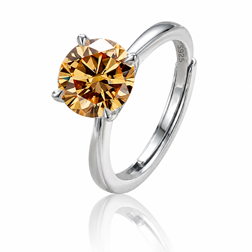 MEETMAY | Colorful Round-Cut Moissanite Adjustable Ring – S925 Sterling Silver 18K Gold Plated, GRA Certified