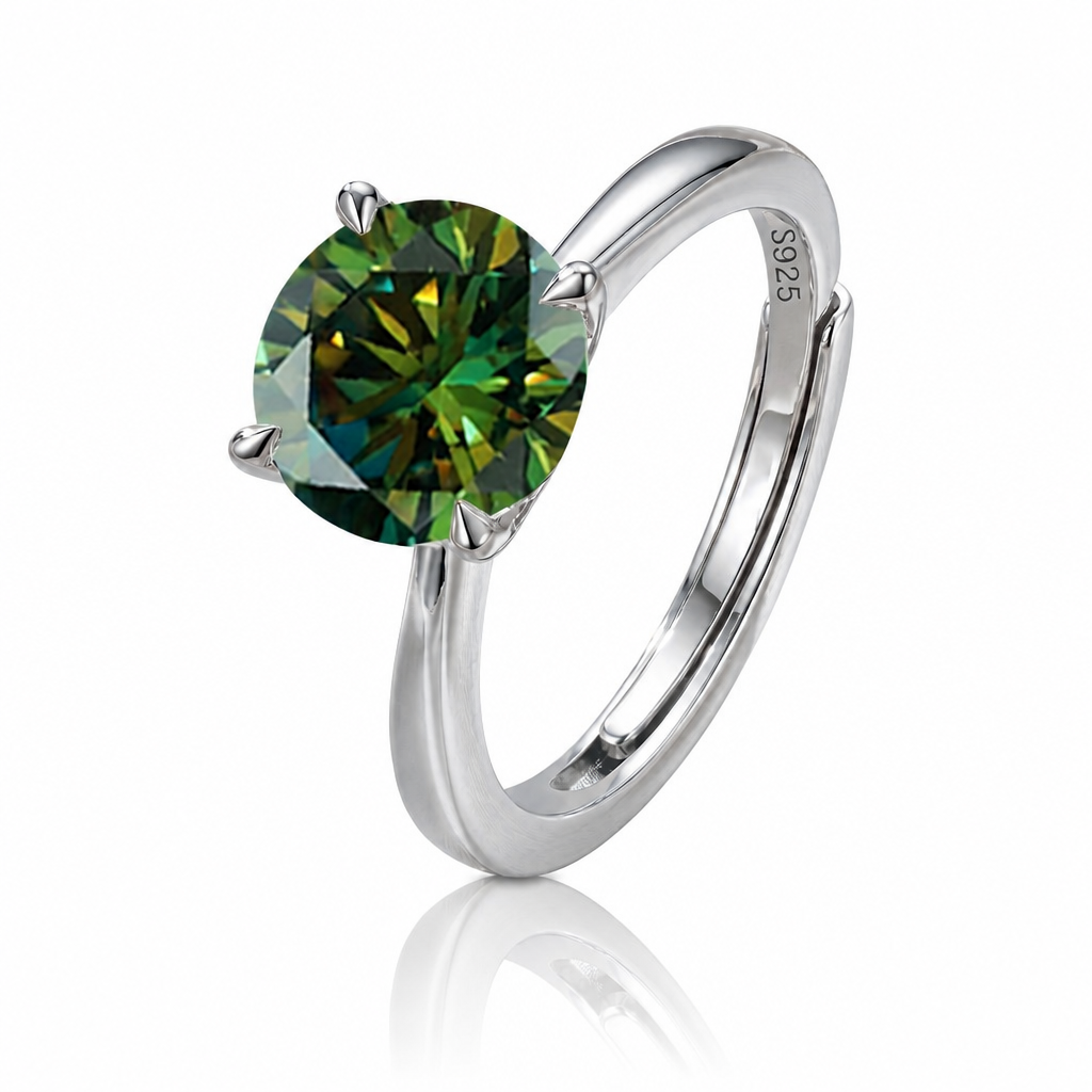 MEETMAY | Colorful Round-Cut Moissanite Adjustable Ring – S925 Sterling Silver 18K Gold Plated, GRA Certified