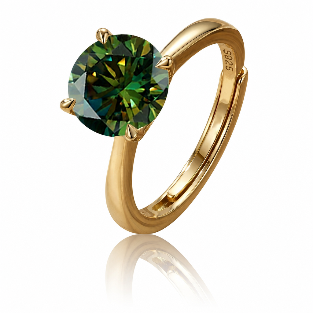 MEETMAY | Colorful Round-Cut Moissanite Adjustable Ring – S925 Sterling Silver 18K Gold Plated, GRA Certified
