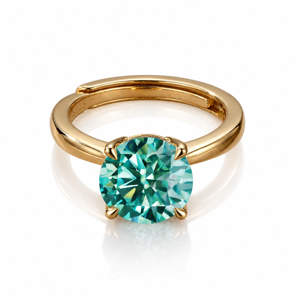 MEETMAY | Colorful Round-Cut Moissanite Adjustable Ring – S925 Sterling Silver 18K Gold Plated, GRA Certified