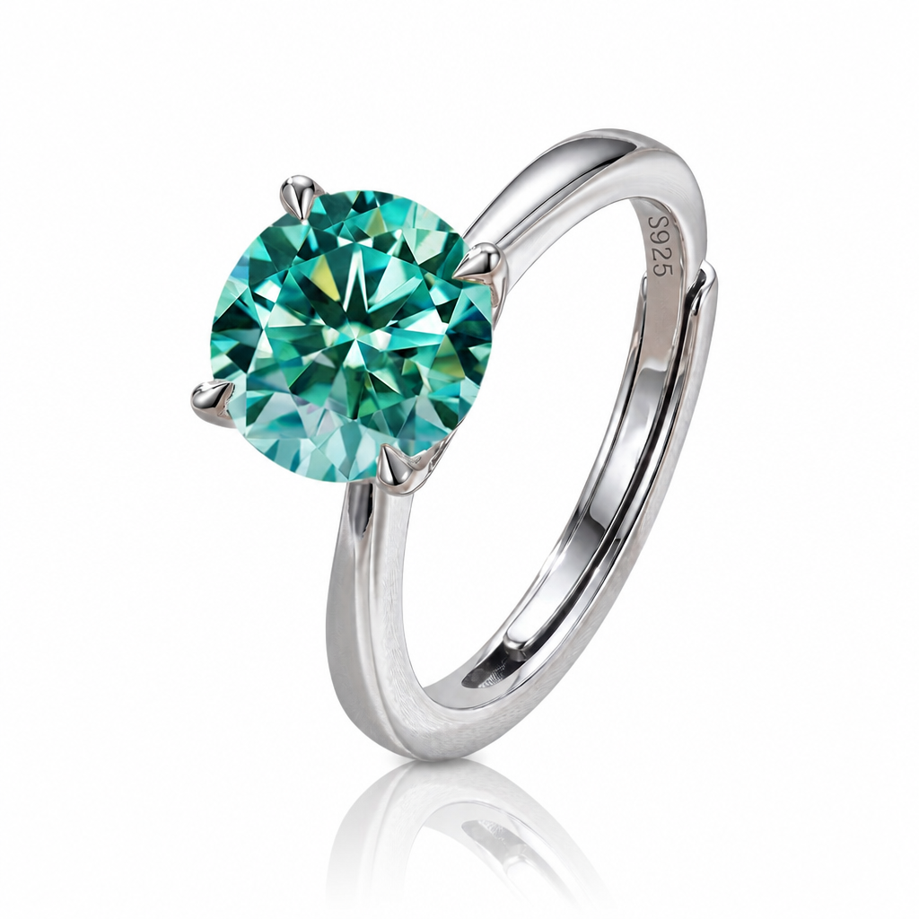 MEETMAY | Colorful Round-Cut Moissanite Adjustable Ring – S925 Sterling Silver 18K Gold Plated, GRA Certified