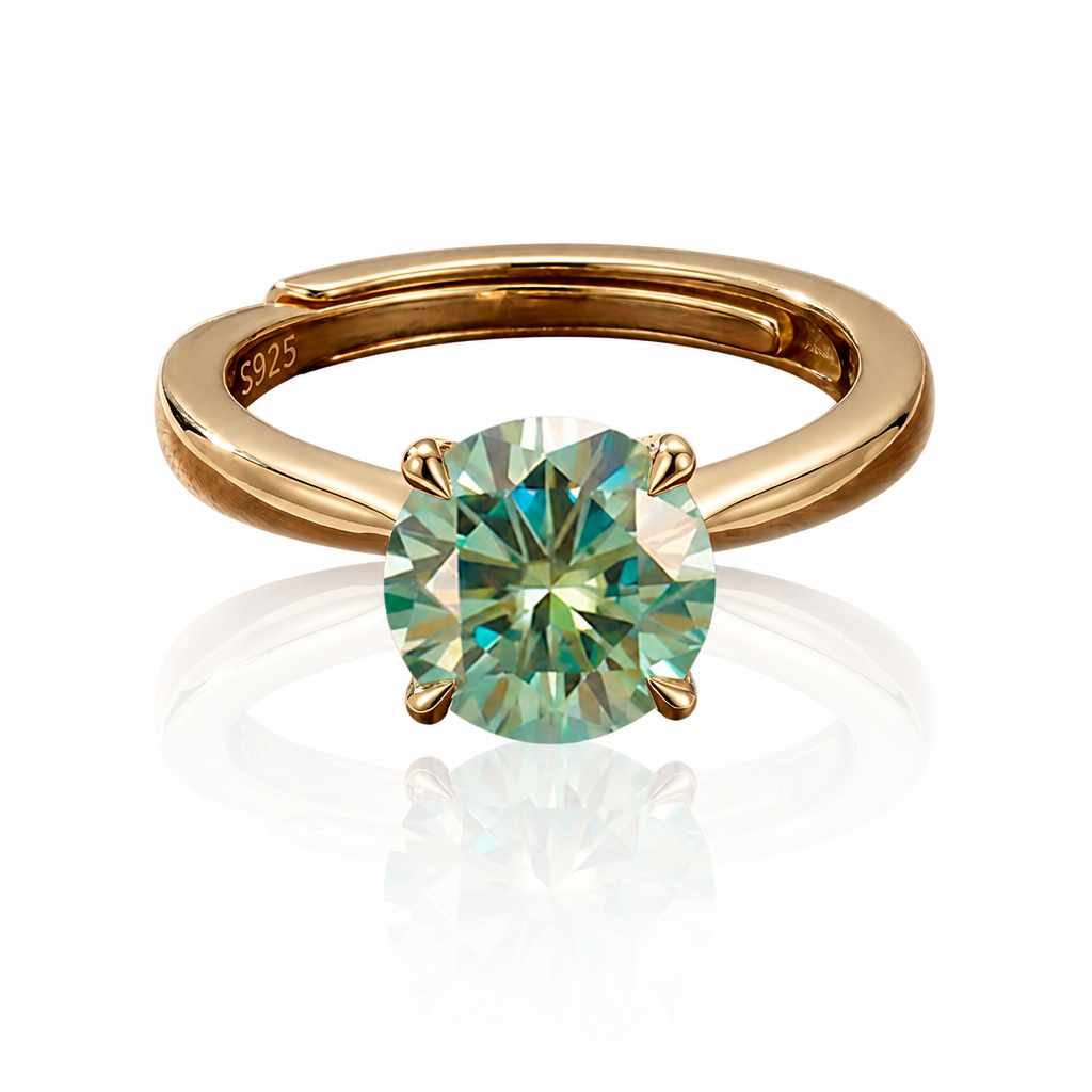 MEETMAY | Colorful Round-Cut Moissanite Adjustable Ring – S925 Sterling Silver 18K Gold Plated, GRA Certified