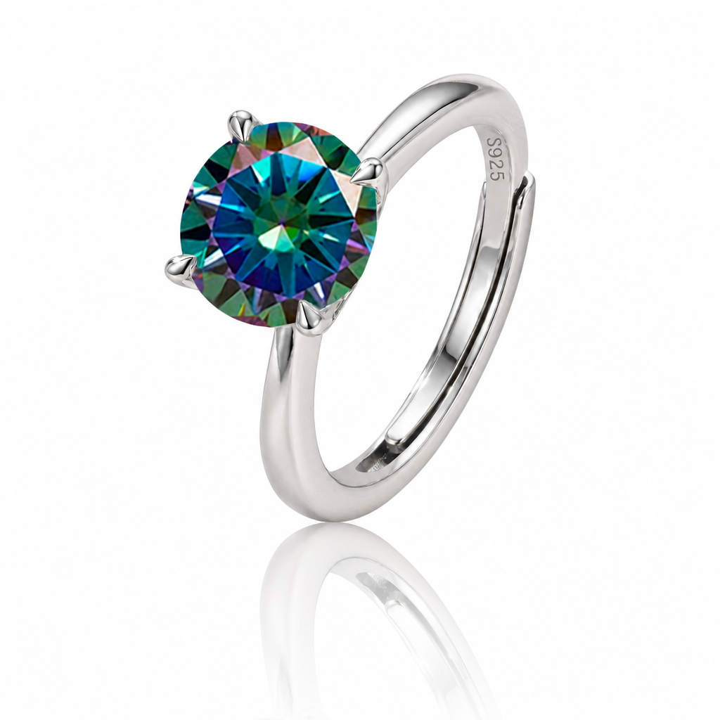 MEETMAY | Colorful Round-Cut Moissanite Adjustable Ring – S925 Sterling Silver 18K Gold Plated, GRA Certified
