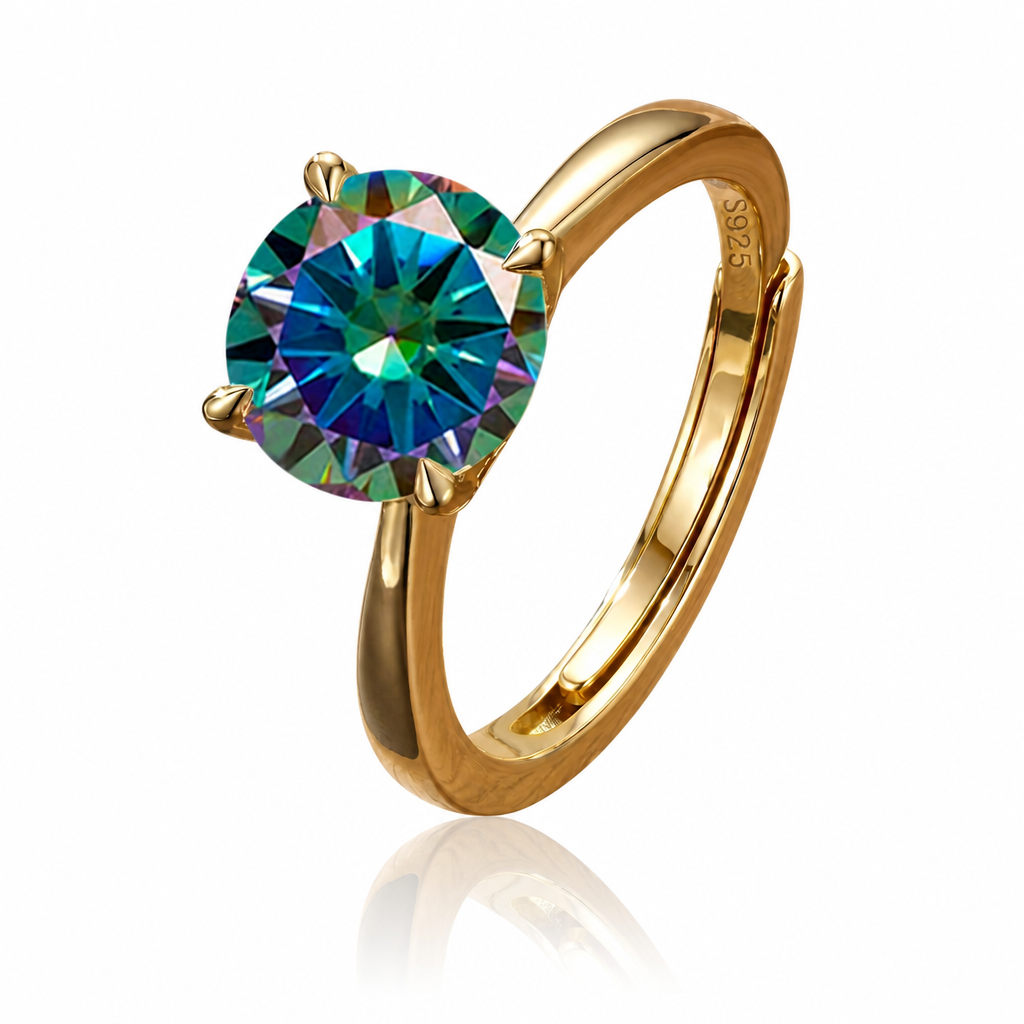 MEETMAY | Colorful Round-Cut Moissanite Adjustable Ring – S925 Sterling Silver 18K Gold Plated, GRA Certified