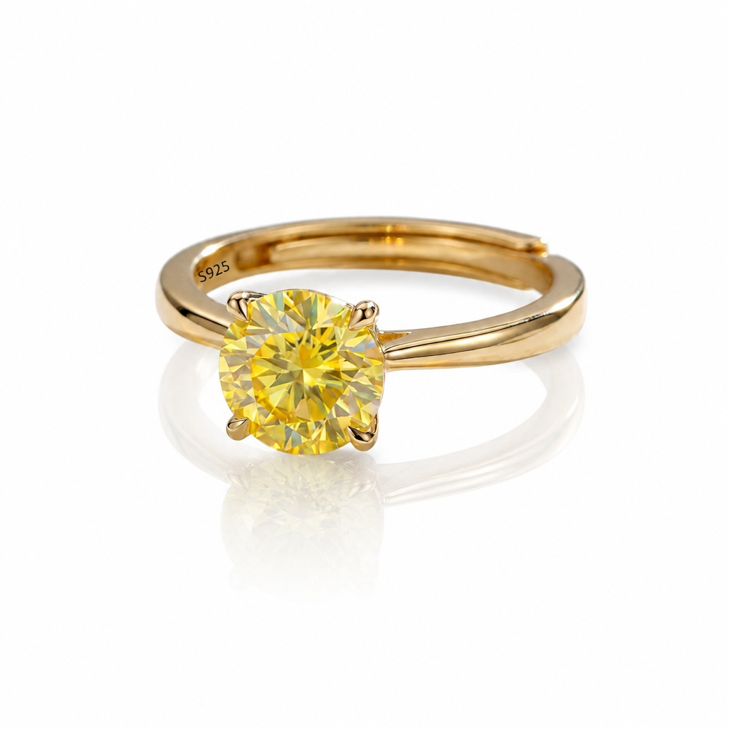 MEETMAY | Colorful Round-Cut Moissanite Adjustable Ring – S925 Sterling Silver 18K Gold Plated, GRA Certified