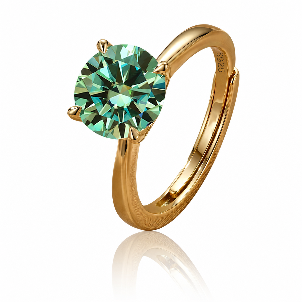 MEETMAY | Colorful Round-Cut Moissanite Adjustable Ring – S925 Sterling Silver 18K Gold Plated, GRA Certified