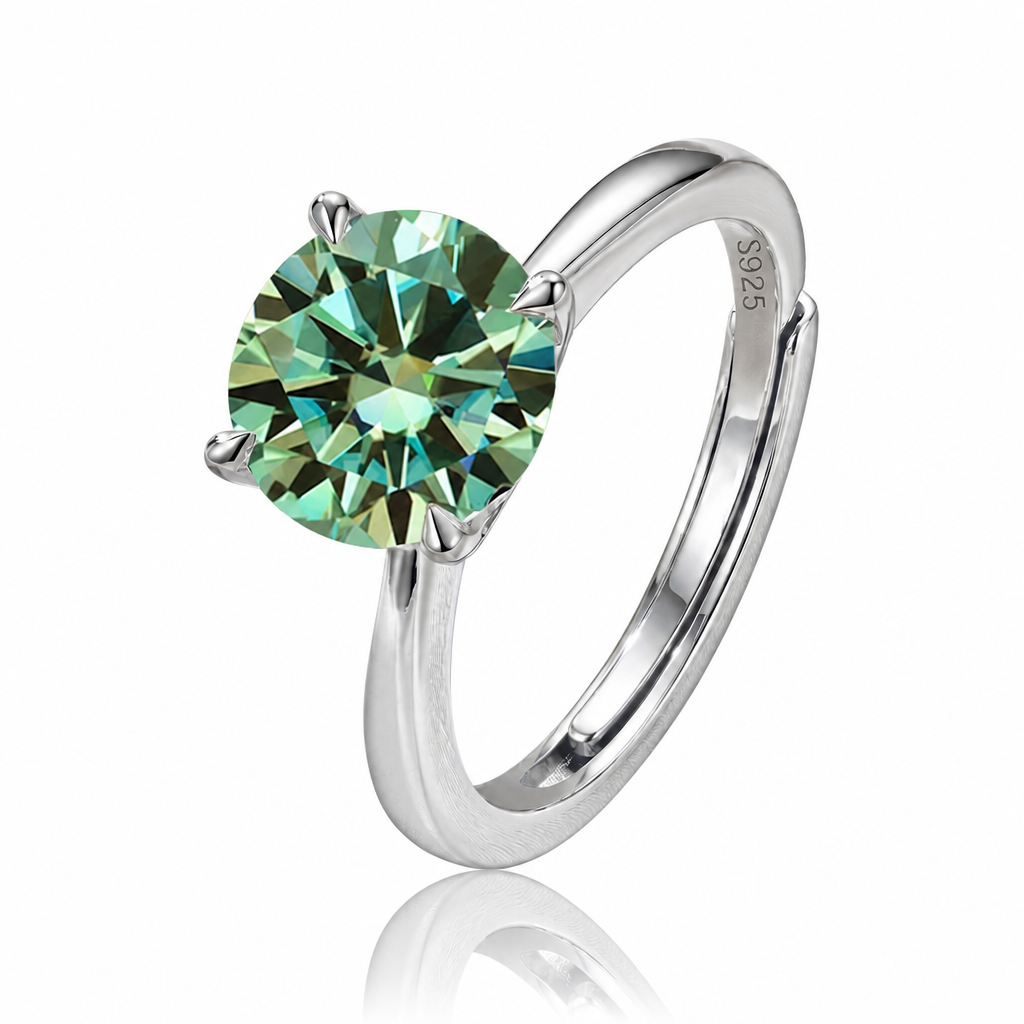 MEETMAY | Colorful Round-Cut Moissanite Adjustable Ring – S925 Sterling Silver 18K Gold Plated, GRA Certified
