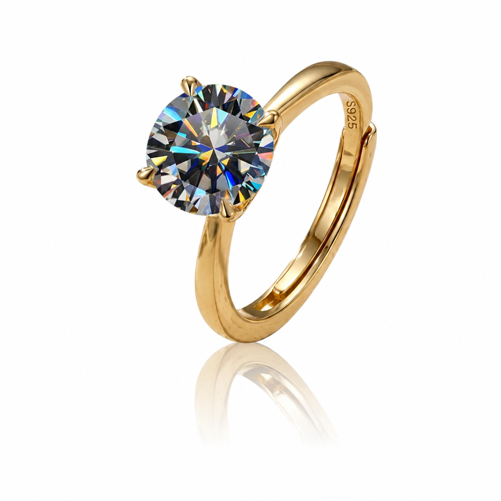 MEETMAY | Colorful Round-Cut Moissanite Adjustable Ring – S925 Sterling Silver 18K Gold Plated, GRA Certified