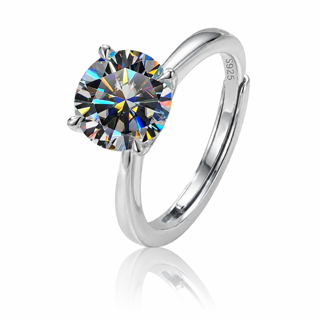 MEETMAY | Colorful Round-Cut Moissanite Adjustable Ring – S925 Sterling Silver 18K Gold Plated, GRA Certified