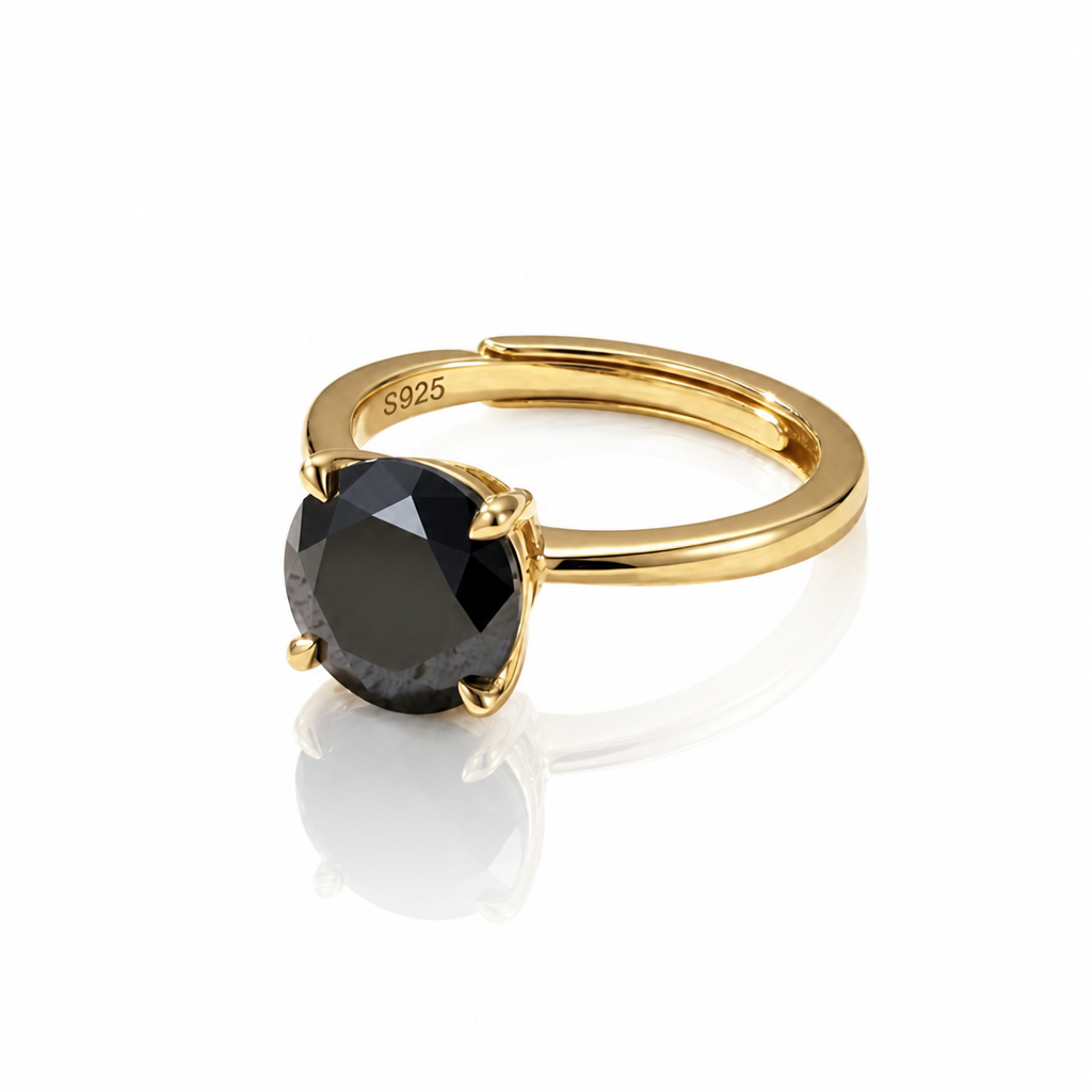 MEETMAY | Colorful Round-Cut Moissanite Adjustable Ring – S925 Sterling Silver 18K Gold Plated, GRA Certified