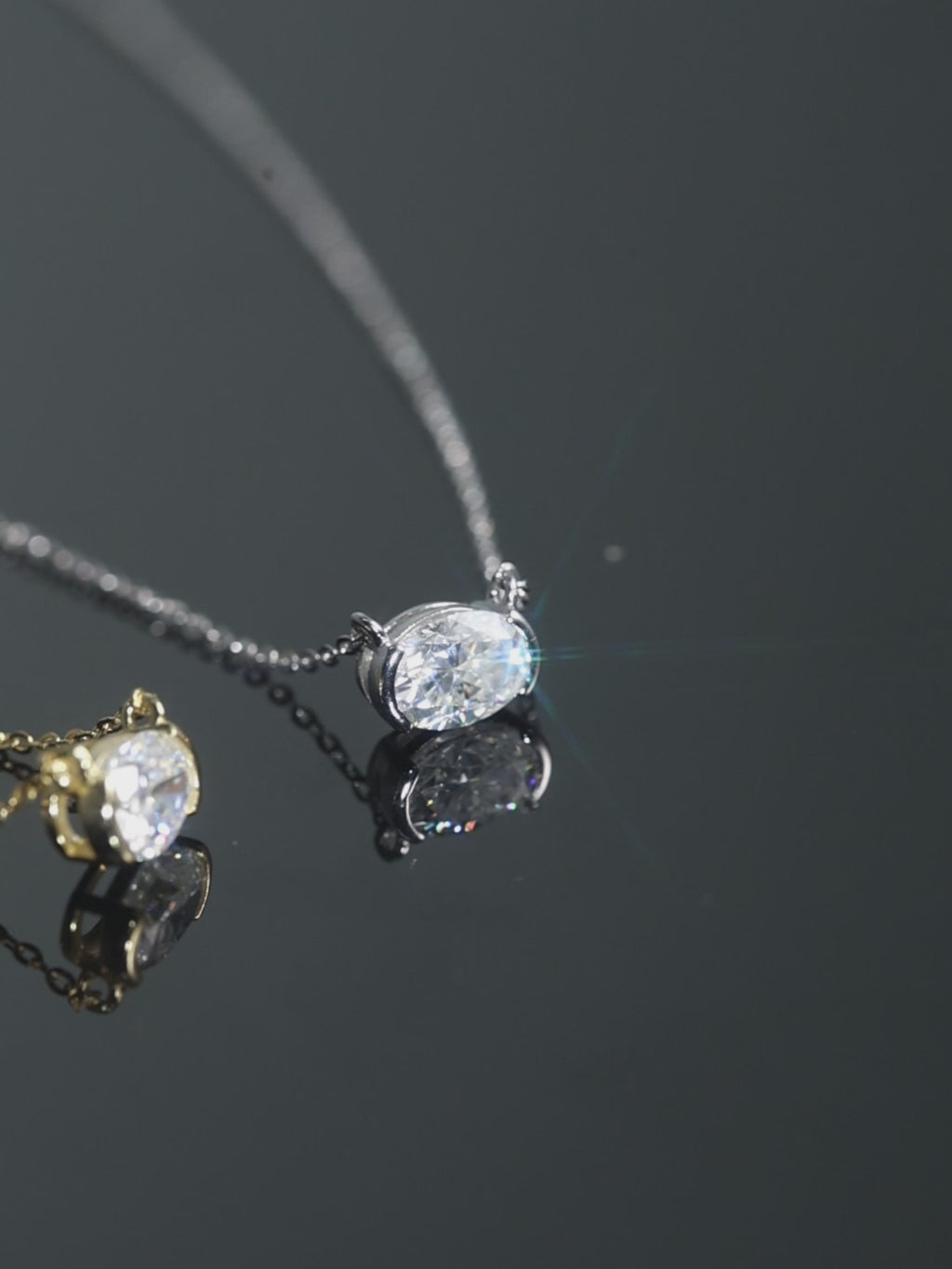 MEETMAY | Oval-Cut Moissanite Pendant Necklace – S925 Sterling Silver 14K Gold Plated, D-Color, 1.0ct
