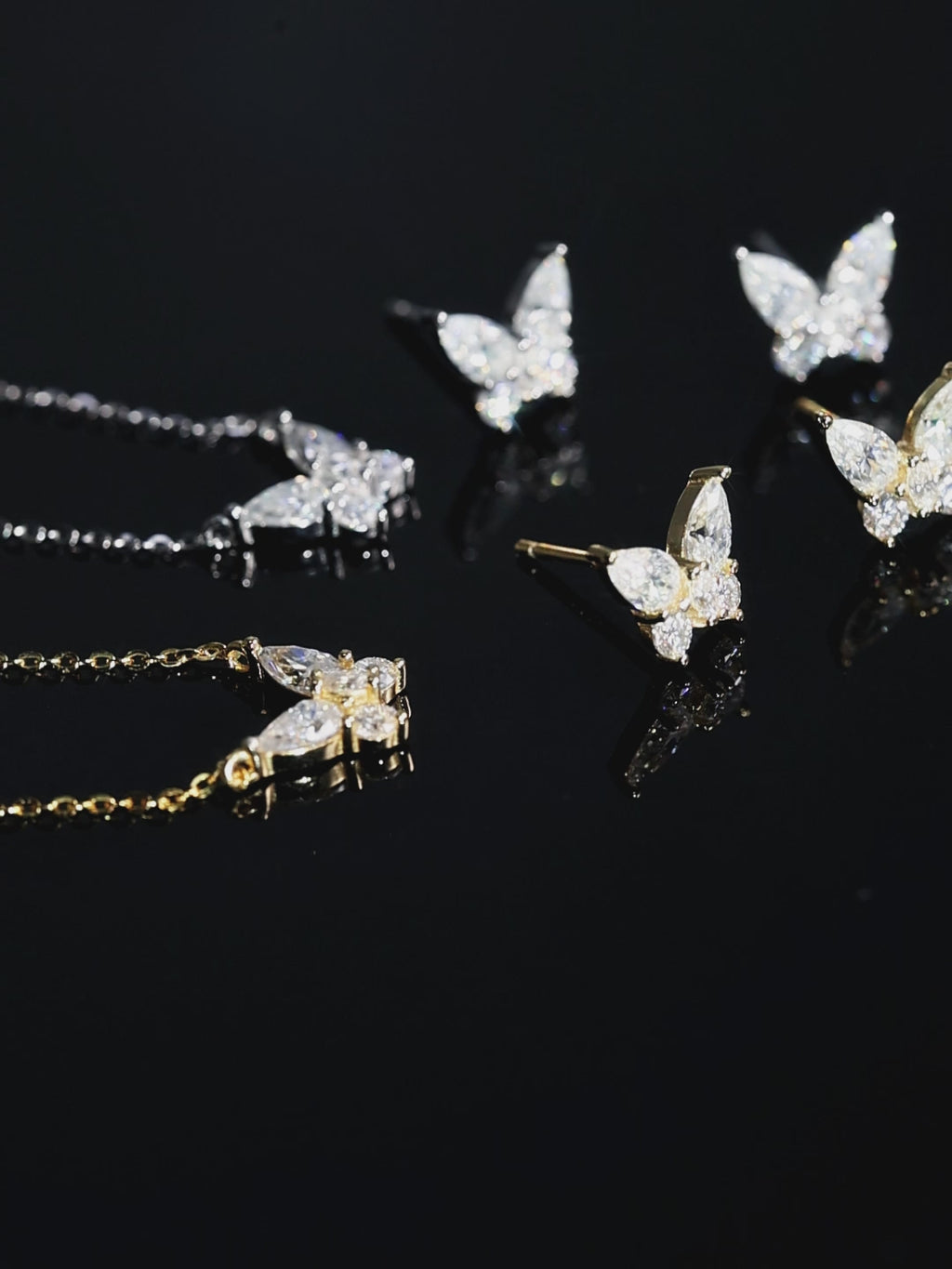 MEETMAY | Butterfly-Cut Moissanite Stud Earrings – S925 Sterling Silver 14K Gold Plated, D-Color
